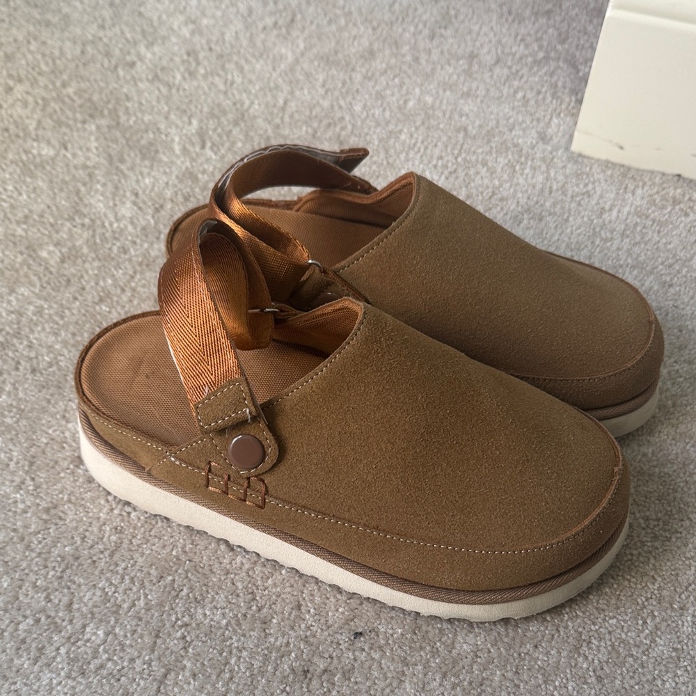 Brown Slip-On Sandals with Strap